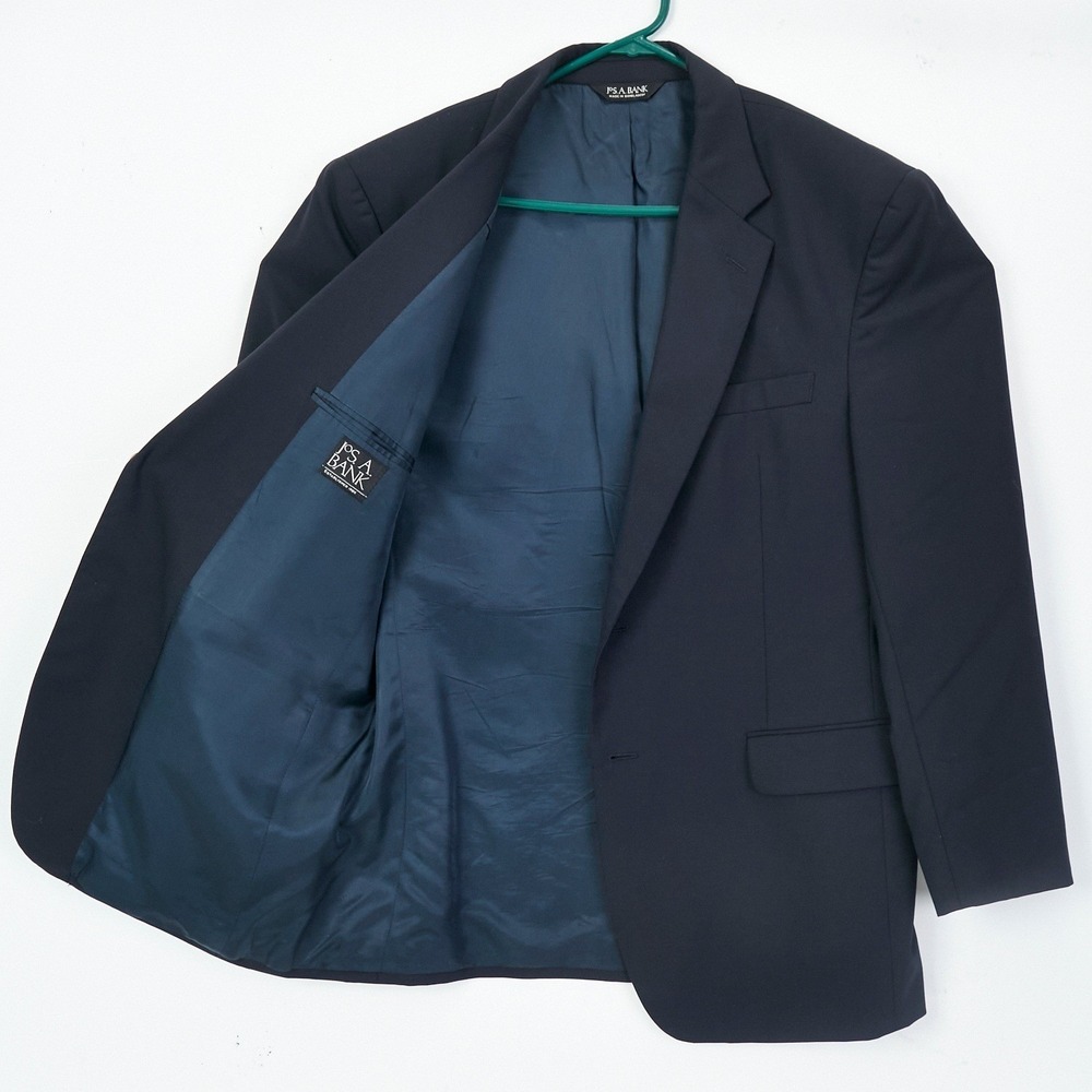 Jos A Bank 44R Navy Blue + Gold Buttons Wool Blazer Sport Coat Suit Jacket